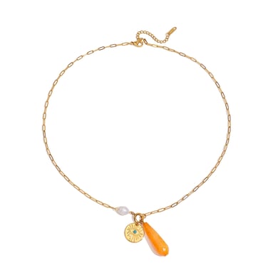 1 pezzo di collana con ciondolo da donna in acciaio inossidabile color oro con pietra naturale irregolare h5 