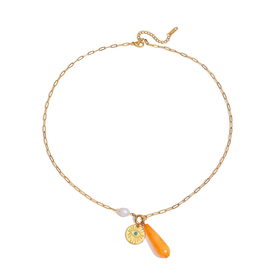 1 pezzo di collana con ciondolo da donna in acciaio inossidabile color oro con pietra naturale irregolare 