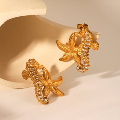 Simple  Animal Stainless Steel   Gold Color  Zircon Women's Stud Earrings h5 Picture7