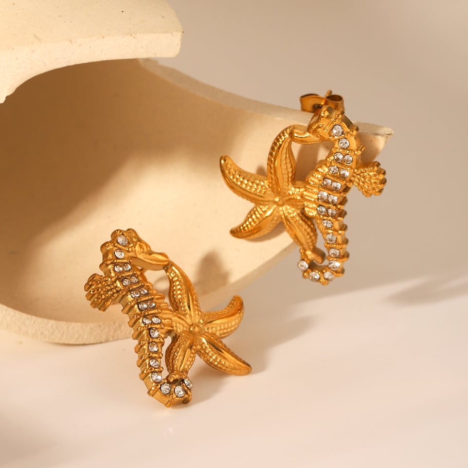 Simple  Animal Stainless Steel   Gold Color  Zircon Women's Stud Earrings Picture7