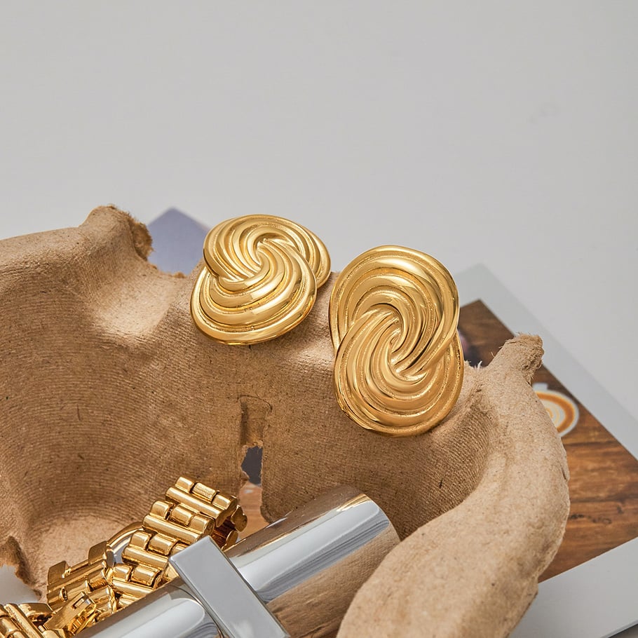 1 Paar einfache Serie Persönlichkeit Spirale Edelstahl Gold Farbe Ohrstecker Bild7