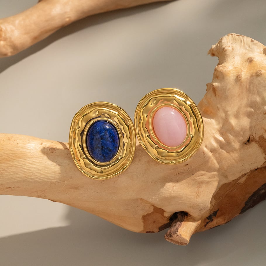 1 Piece Stainless Steel Gold Color Natural Stone Ring Picture2