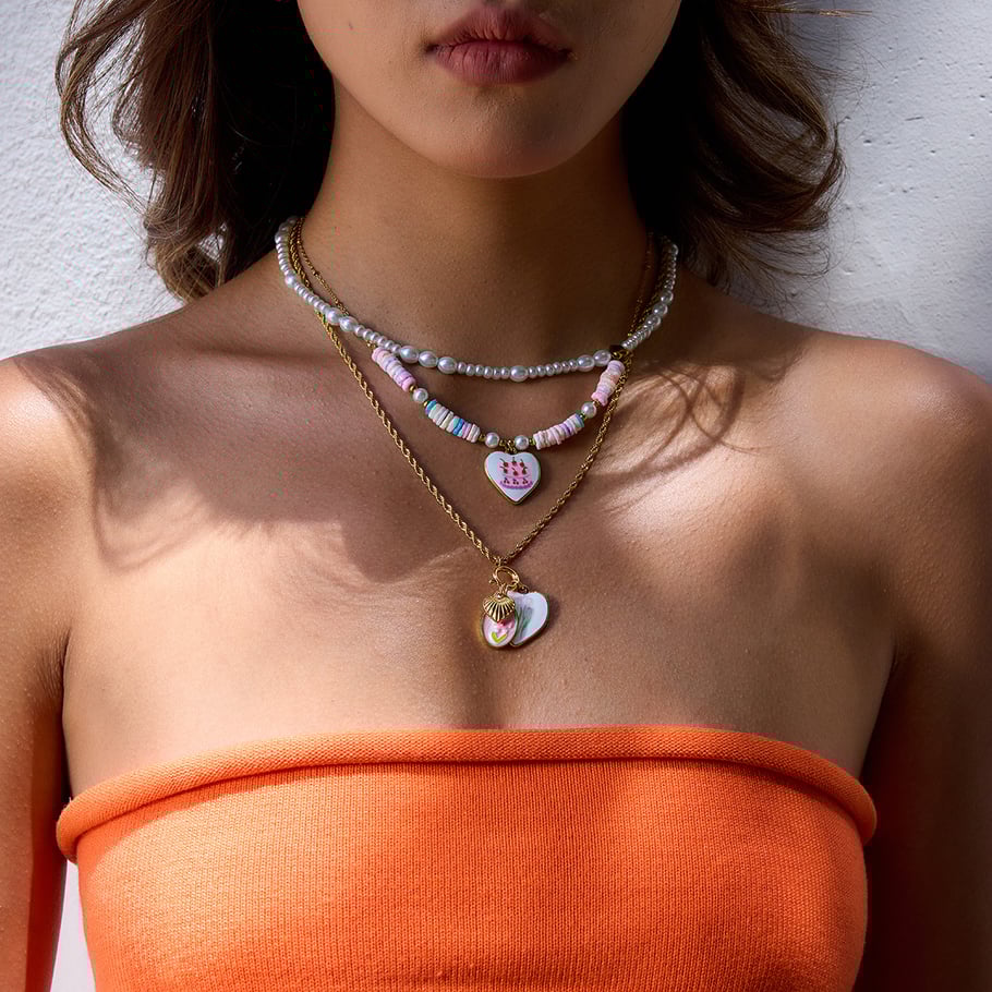 1 Piece Paint Heart Stainless Steel Gold Color Women's Pendant Necklaces Picture5
