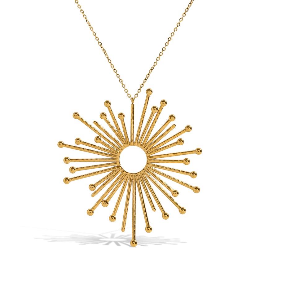 Collier avec pendentif soleil glamour en acier inoxydable couleur or pour femme, 1 pièce 