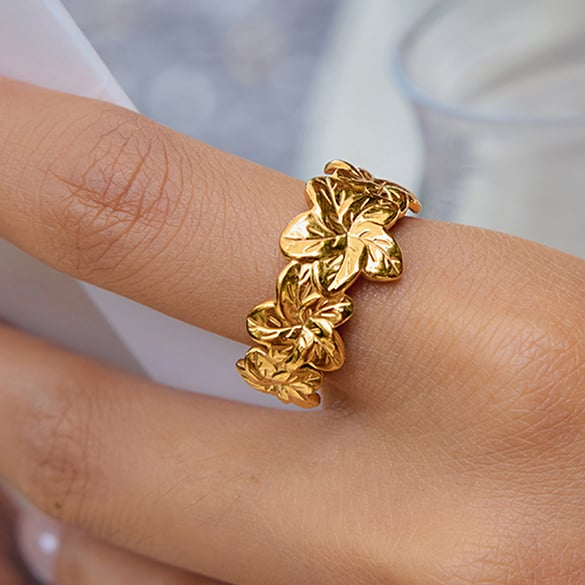 1 Piece Romantic Series Natural Flower Stainless Steel Gold Color Statement Rings 2
