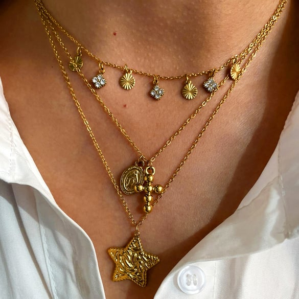 1 Piece Cross Stainless Steel Gold Color Pendant Necklace