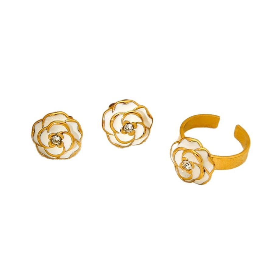 Luxurious  Elegant Flower Stainless Steel   Gold Color  Rings Display Set Picture5