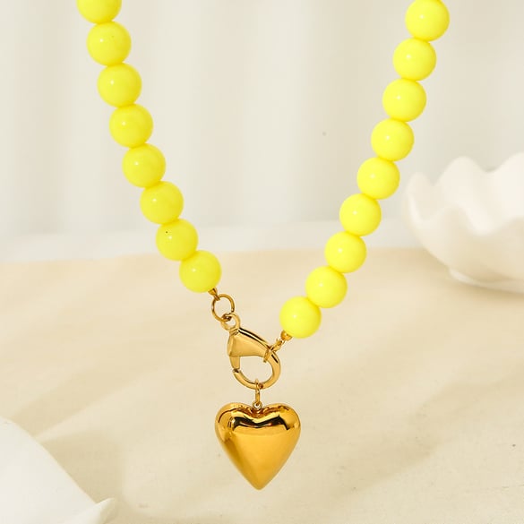 1 Piece Heart Acrylic Gold Color Beaded Necklace 2