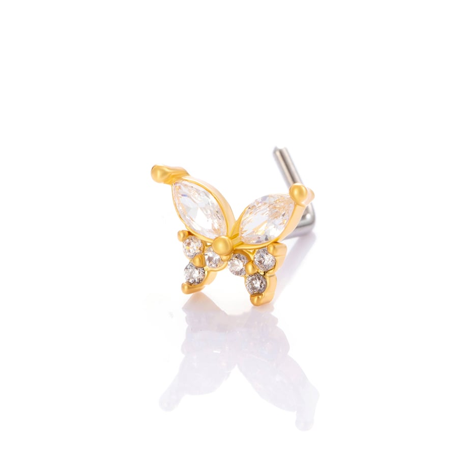 1 piercing para la nariz con circonita color cobre y dorado. 