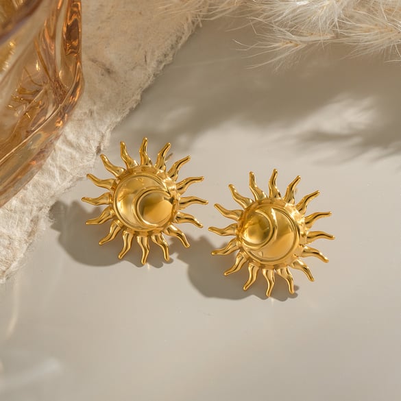 Sonnen-Ohrring-Set aus Edelstahl in Goldfarbe 2