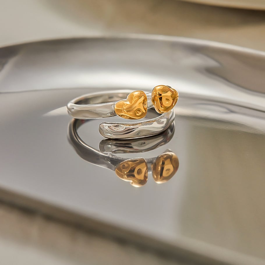 1 Stück Simple Series Herz Edelstahl Gold &amp; Silber Farbe Statement Ringe Bild3