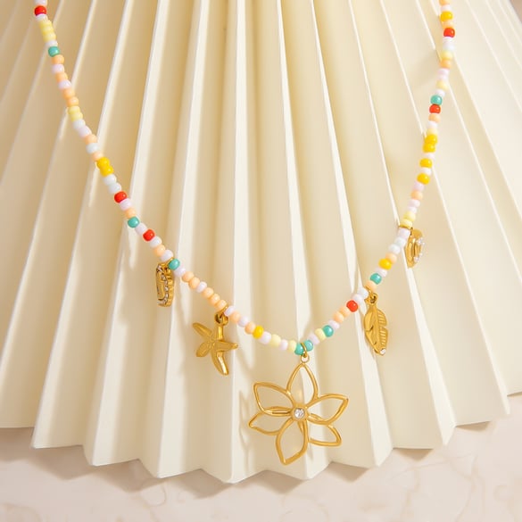 1 Piece Flower Charm Beaded Necklace 2