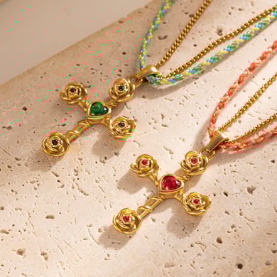 1 pezzo di collana con ciondolo a forma di croce retrò in acciaio inossidabile color oro h5 Immagine2