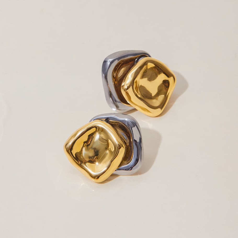 1 paire de boucles d&#39;oreilles à tige rectangulaires en acier inoxydable couleur or pour femme, série Simple Image6