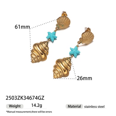 1 par de pendientes colgantes de acero inoxidable de color dorado h5 