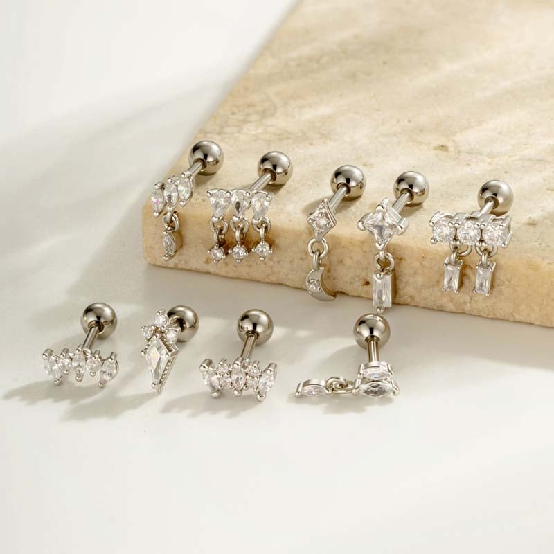 1 Piece Shinning Geometric Copper Gold Color Zircon Women's Piercings Earrings h5Picture6