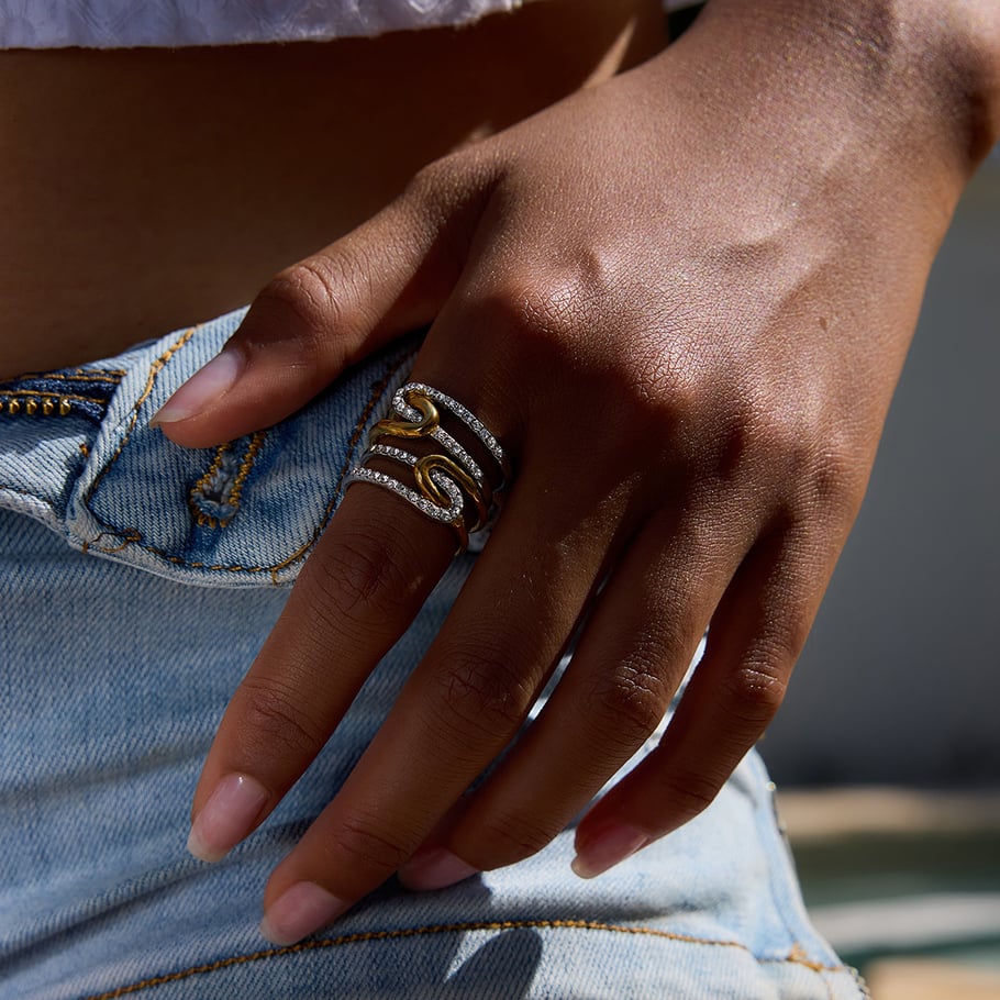 1 Piece Luxurious Series Classic Geometric Stainless Steel Gold Color Women's Gemstone Rings h5Picture5