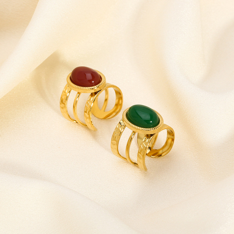 1 anello regolabile in acciaio inossidabile color oro con pietra naturale Immagine4