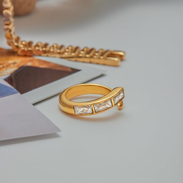 1 Stück Retro Geometrischer Edelstahl Goldfarben Damen Edelsteinringe
