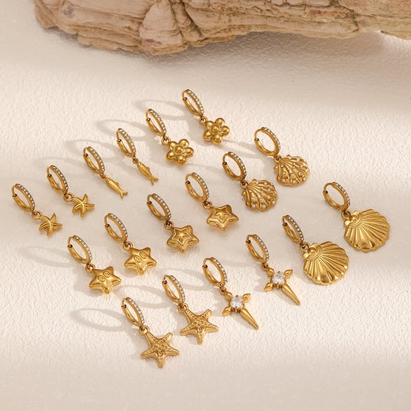 1 Pair Oceanic Stainless Steel  Gold Color Drop Earrings 2