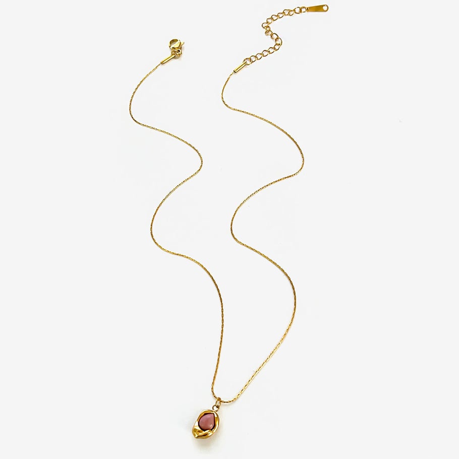 Collana con ciondolo in pietra naturale color oro in acciaio inossidabile da 1 pezzo 