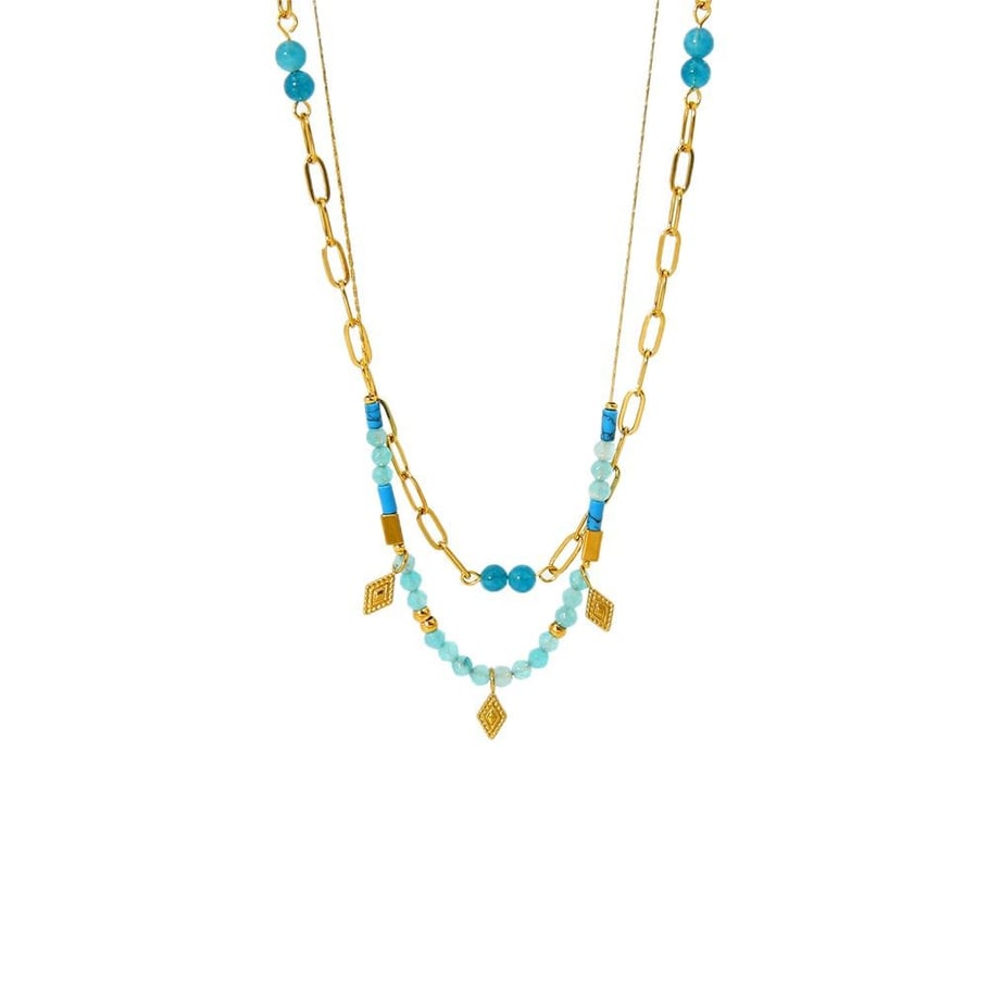 Collares en capas de acero inoxidable dorado con diseño geométrico retro para mujer Imagen5