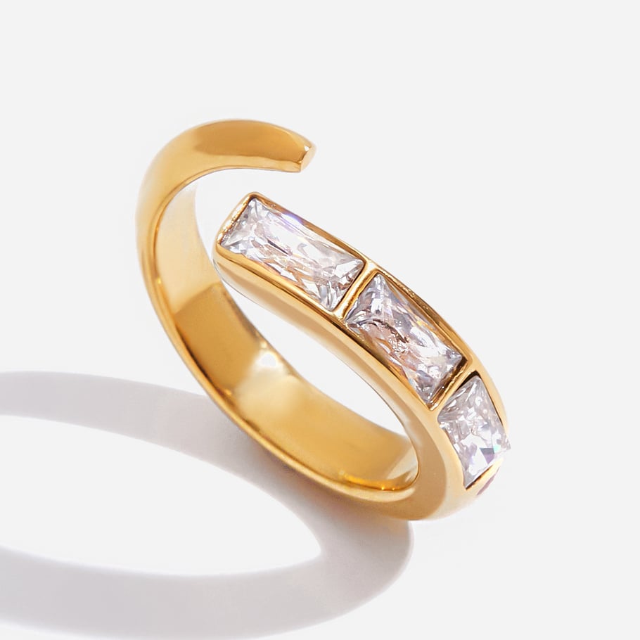 Bague géométrique rétro en acier inoxydable couleur or pour femme, 1 pièce, avec pierres précieuses Image7