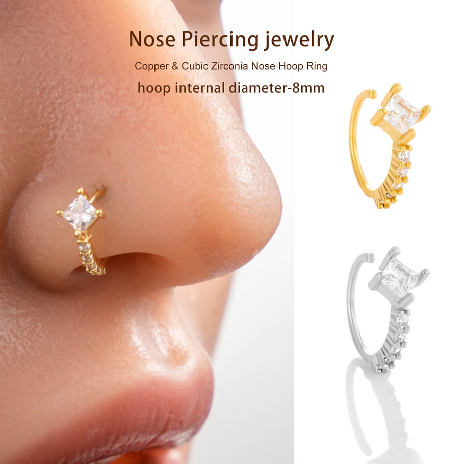 1 pièce de piercing de nez carré en cuivre doré et zircon pour femme Image4