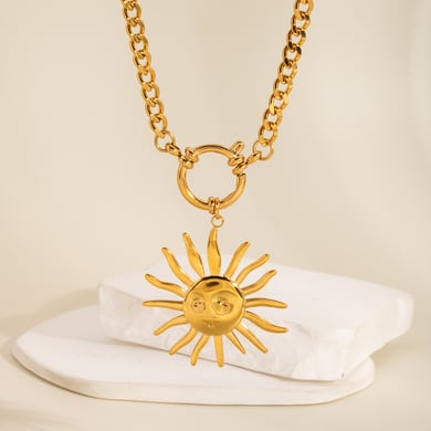 1 collar con colgante de sol de color dorado retro h5 Imagen3