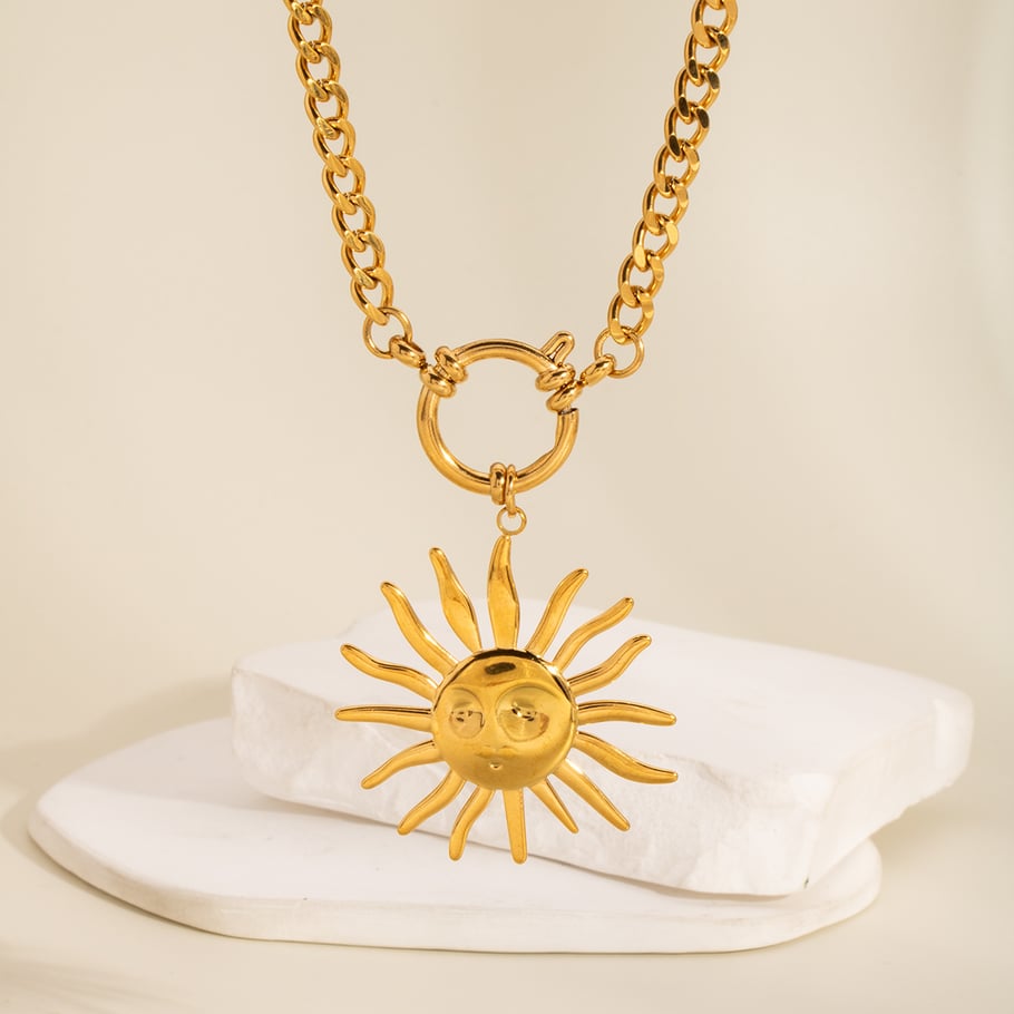 1 collar con colgante de sol de color dorado retro Imagen3