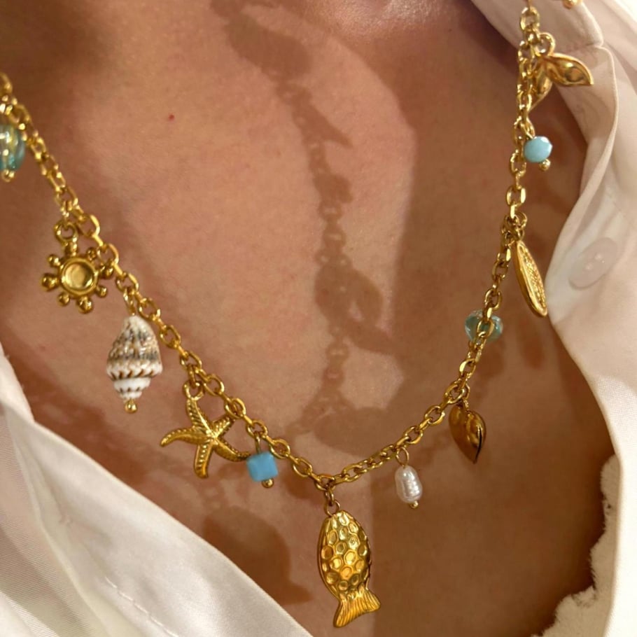 Collana con ciondolo color oro in acciaio inossidabile oceanico da 1 pezzo Immagine4