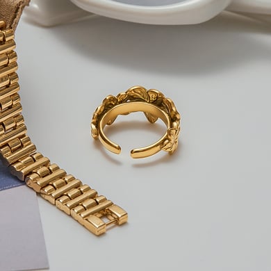 1 stuk romantische serie natuurlijke bloemen roestvrij staal goudkleurige statement ringen h5 Afbeelding7