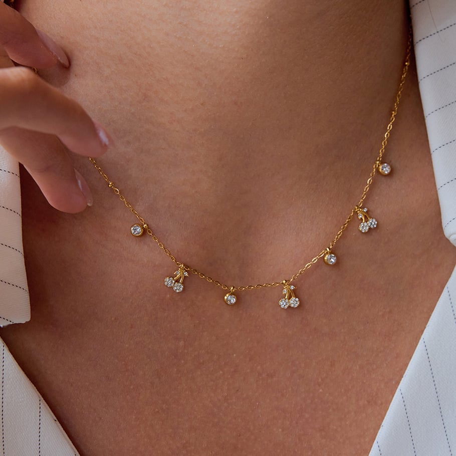 1 Piece Romantic Series Cherry Stainless Steel Gold Color Women's Pendant Necklaces Picture5