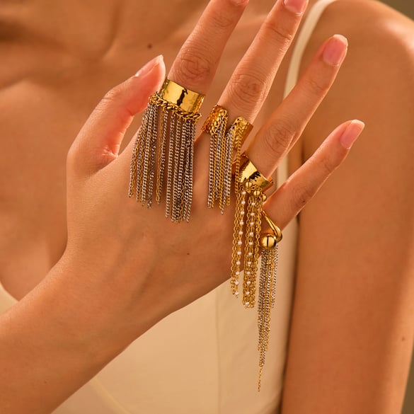 1 Pair Simple Series Daily Tassel Stainless Steel Women's Adjustable Rings