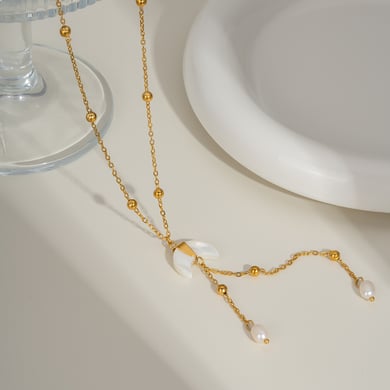 1 Stück Halsketten mit Mondanhänger aus Edelstahl in Goldfarbe h5 Bild3