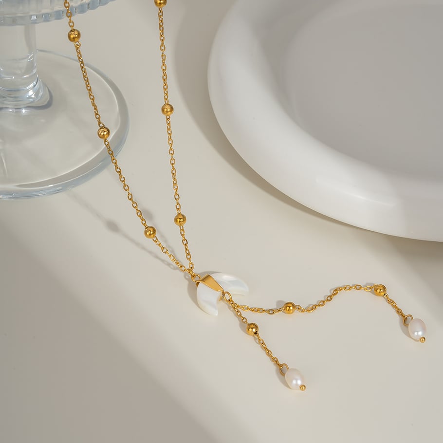 1 Stück Halsketten mit Mondanhänger aus Edelstahl in Goldfarbe Bild3