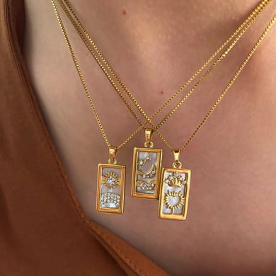 Collana con ciondolo in strass color oro in acciaio inossidabile da 1 pezzo h5 Immagine3