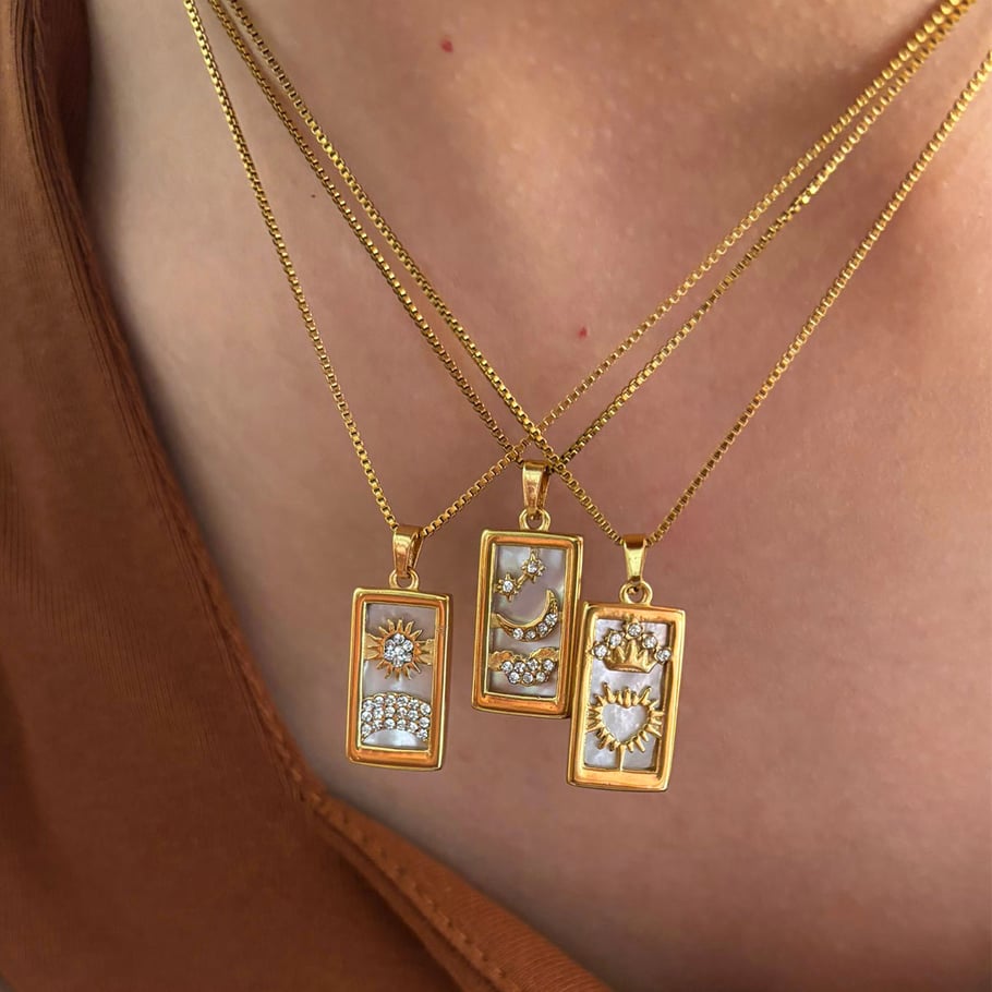 Collana con ciondolo in strass color oro in acciaio inossidabile da 1 pezzo Immagine3