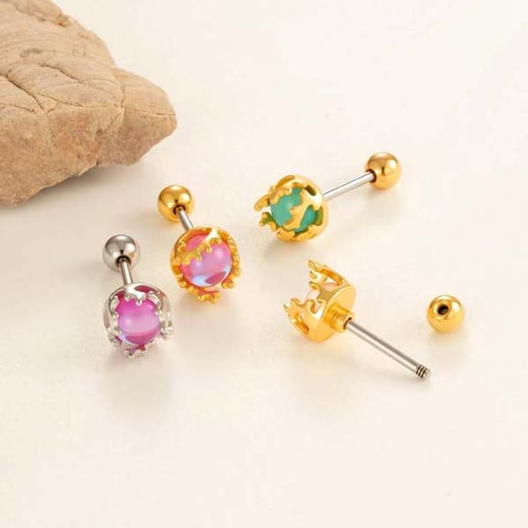 1 Piece Colorful Globular Copper Gold Color Women's Piercings Earrings 2