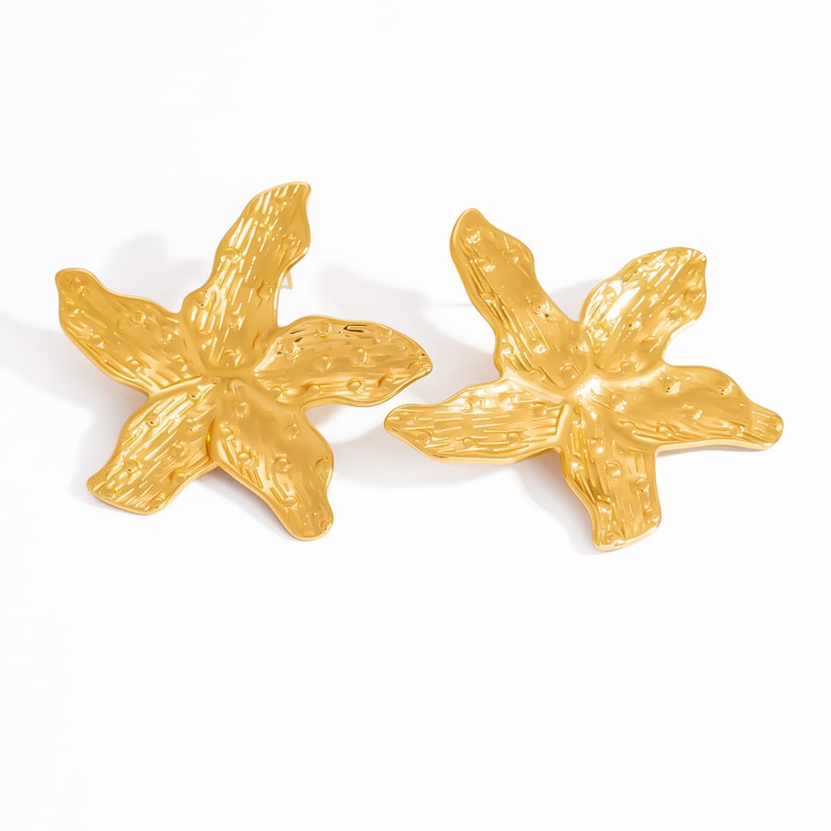 Orecchini a bottone geometrici da donna in acciaio inossidabile color oro con pietra naturale 