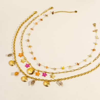 Eleganti collane con ciondolo a forma di fiore in acciaio inossidabile color oro da donna h5 Immagine4