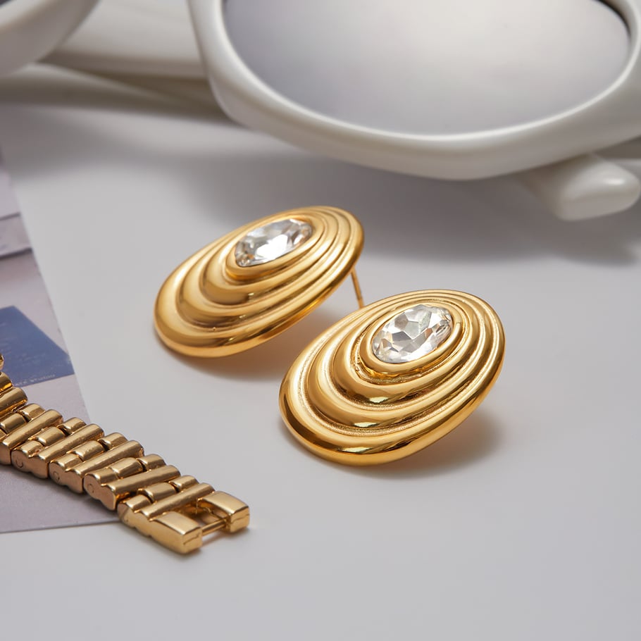 1 paire de boucles d&#39;oreilles à tige rétro spirale en acier inoxydable couleur or pour femme, série classique Image6