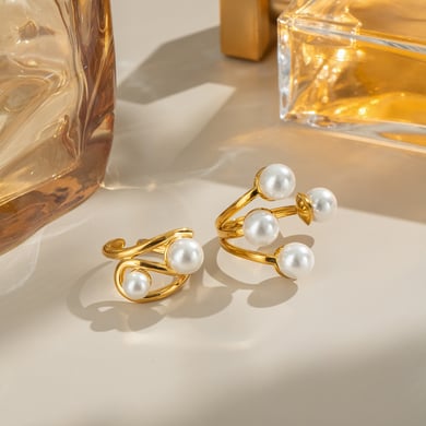 1 Piece Stainless Steel Gold Color Pearl Statement Ring h5 Picture2