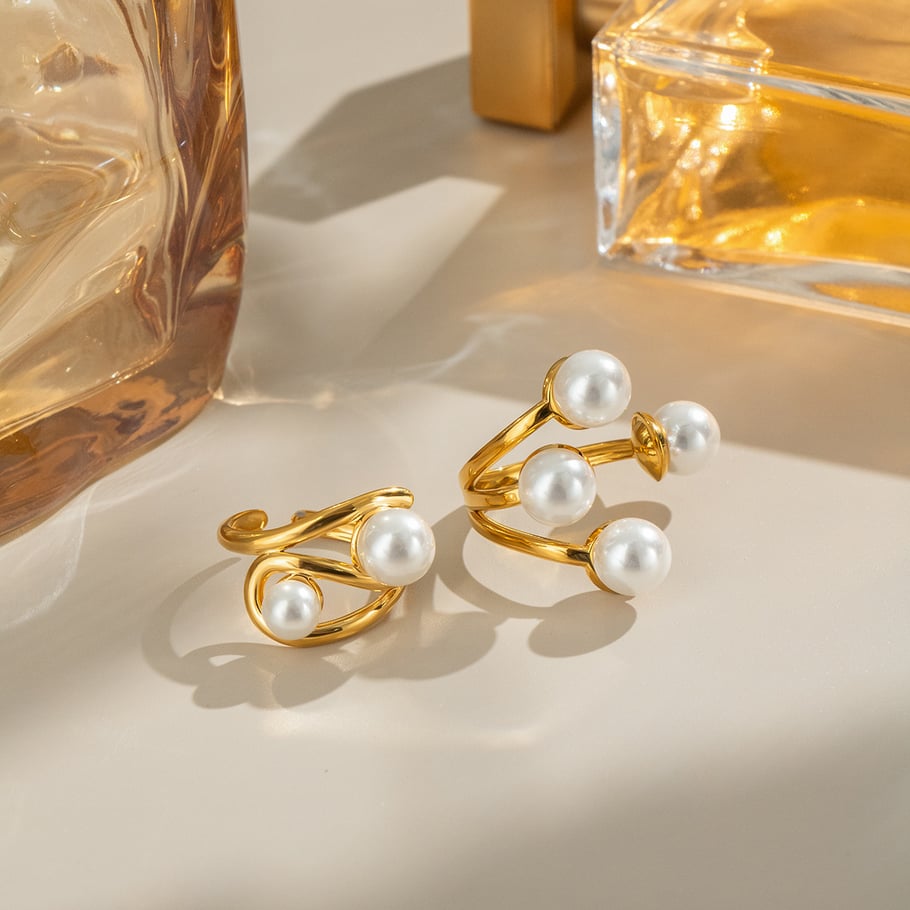 1 Piece Stainless Steel Gold Color Pearl Statement Ring Picture2