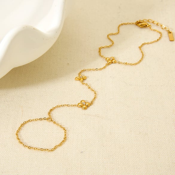 1 Piece Flower Stainless Steel Gold Color Finger-connected Bracelet 2