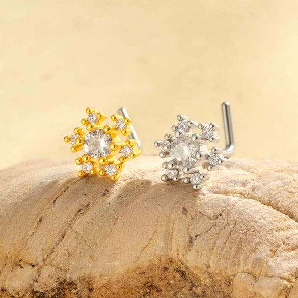 1 Stück Schneeflocke Kupfer Gold Farbe Zirkon Damen Nasenstecker