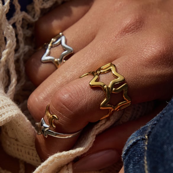 1 Piece Classic Star Stainless Steel Gold Color Statement Rings