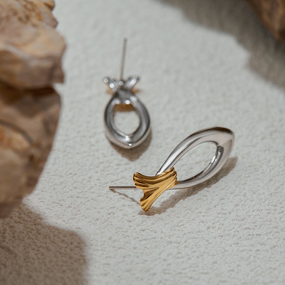 1 Paar Persönlichkeit Fisch Edelstahl Gold Farbe Damen Ohrstecker Bild7
