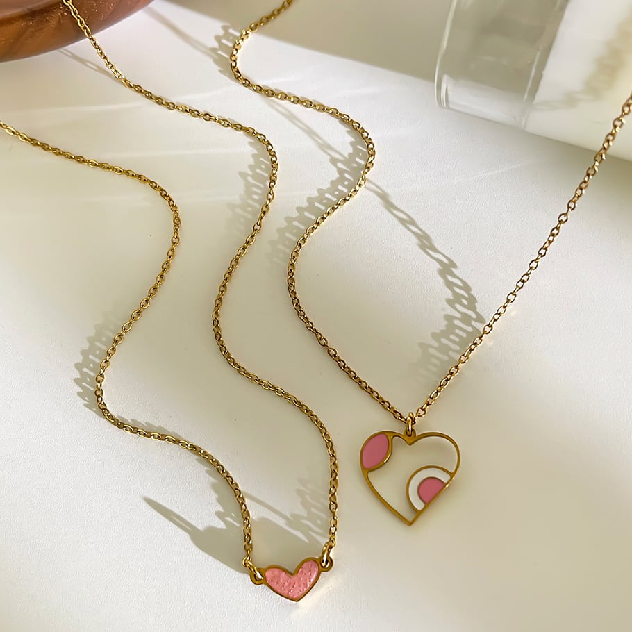 Collana con ciondolo a forma di cuore in acciaio inossidabile color oro, 1 pezzo Immagine5