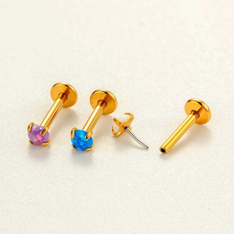 1 Stück schlichter Edelstahl Goldfarben Zirkon Piercings Ohrring Bild3
